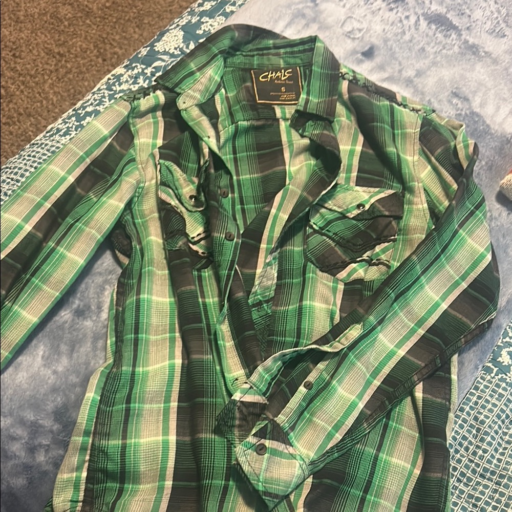 Chaps Vibrant Green Plaid Shirt